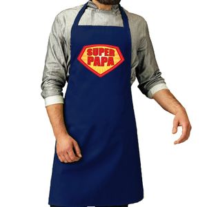 Super papa barbeque schort /keukenschort kobalt blauw voor heren