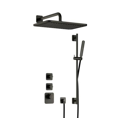 Hotbath Gal - GL106 - Inbouw Regendoucheset - Geborsteld Gunmetal PVD - 2 Stopkranen - Thermostatisch - Wandarm 35 cm - Hoofddouche 270x400 mm - Staafhanddouche - Glijstang 900 mm - met GL106 - V01