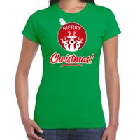 Rendier Kerstbal shirt / Kerst t-shirt Merry Christmas groen voor dames