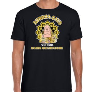 Foute party verkleed t-shirt voor heren - boeddha champagne - zwart - carnaval/themafeest outfit