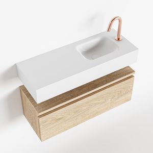 Toiletmeubel Mondiaz Andor | 80 cm | Meubelkleur Washed oak | Lex vrijhangend wastafel Talc Rechts | 1 kraangat
