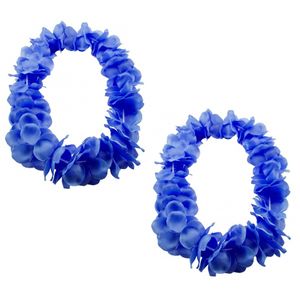 Set van 3x stuks hawaii kransen bloemen slingers neon blauw