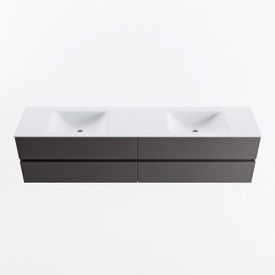 MONDIAZ VICA 200cm badmeubel onderkast Dark Grey 4 lades. Wastafel CLOUD dubbel 2 kraangaten, kleur Talc.