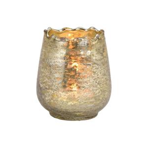 Glazen design windlicht/kaarsenhouder - champagne goud - 8 x 9 x 8 cm - waxinelichtjes