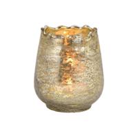 Glazen design windlicht/kaarsenhouder - champagne goud - 8 x 9 x 8 cm - waxinelichtjes