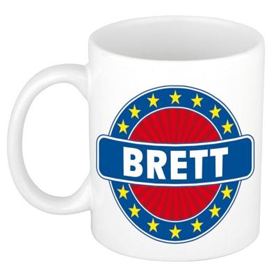 Brett voornaam koffiemok - beker - wit/blauw - 300 ml - Cadeau - Heren - Collega - Vaderdag