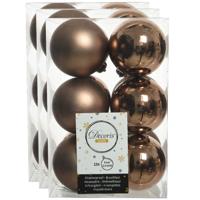 Decoris kerstballen - 36x st - walnoot bruin - 6 cm - kunststof - mat/glans - kerstversiering