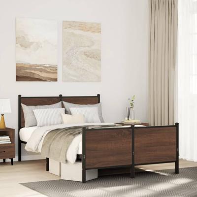 Bedframe zonder matras metaal bruin eikenkleurig 137x190 cm