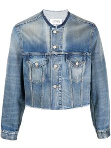 Maison Margiela veste en jean crop à design sans col - Bleu