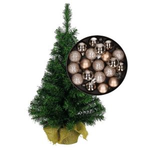 Mini kerstboom/kunst kerstboom H45 cm inclusief kerstballen champagne