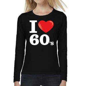 Sixties long sleeve shirt met I love 60s bedrukking zwart voor dames 2XL  -