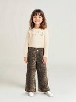 Wijde 'paperbag' meisjesbroek met luipaardprint beige