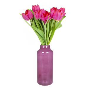 Bela Arte Bloemenvaas Milan - transparant paars glas - 15 x 35 cm - melkbus vaas met smalle hals