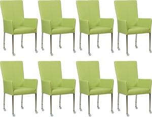 Set van 8 Felgroene leren moderne eetkamerstoelen Deal - met armleuning poot vierkant rvs met wiel - Toledo Leer Lime (felgroen leer)
