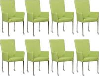 Set van 8 Felgroene leren moderne eetkamerstoelen Deal - met armleuning poot vierkant rvs met wiel - Toledo Leer Lime (felgroen leer)