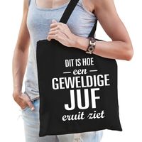 Geweldige juf katoenen cadeau tas zwart voor dames - thumbnail