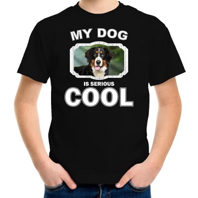 Berner sennen honden t-shirt my dog is serious cool zwart voor kinderen Berner sennen honden t-shirt my dog is serious cool zwart voor kinderen