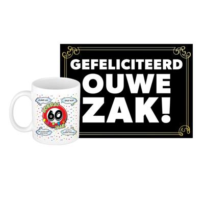 Verjaardag cadeau koffiemok 60 jaar - man - hartje- met gefeliciteerd ouwe zak wenskaart