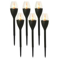 Gerimport Tuinlamp - 6x - solar - LED licht - kunststof - H37 cm - zwart - grondpin - vlam effect