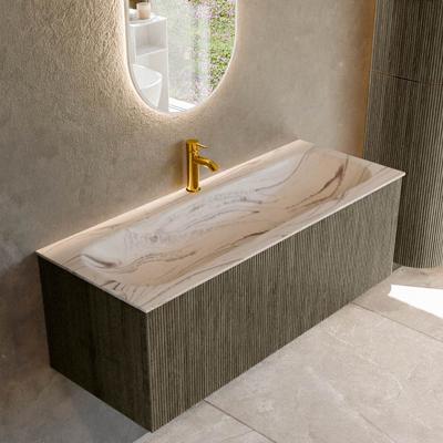 Badmeubel Mondiaz Kurve-Dlux | 120 cm | Meubelkleur Shadow | Wastafelkleur Nata | Solid surface | Wasbak midden spoelbak | 1 kraangat