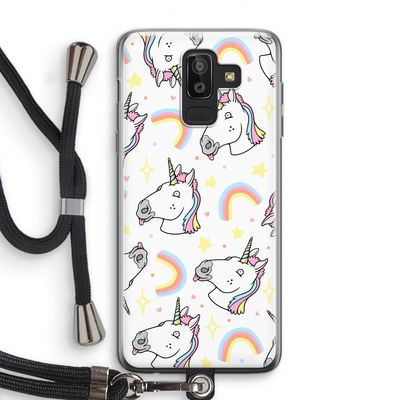 Rainbow Unicorn: Samsung Galaxy J8 (2018) Transparant Hoesje met koord