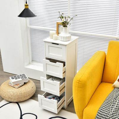 Vloeropbergkast Badkamerkast met 4 Laden Vrijstaande Opbergkast Nachtkastje Bijzettafel voor Woonkamer Keuken Slaapkamer Kantoor