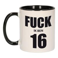 Bellatio Decorations Fuck ik ben 16 koffiemok - beker - zwart wit - 300 ml