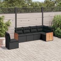 6-delige Loungeset met kussens poly rattan zwart