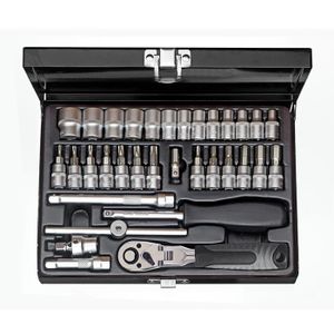 WGB 1/4" Doppendoos 4-14mm + bits in metalen kist, 33-delig