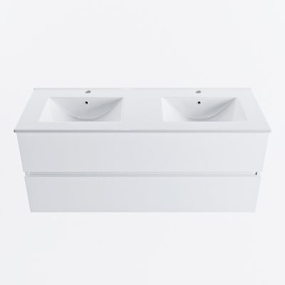 MONDIAZ VICA 120cm badmeubel onderkast Talc 2 lades. Wastafel DENIA dubbel 2 kraangaten, kleur Glanzend Wit.
