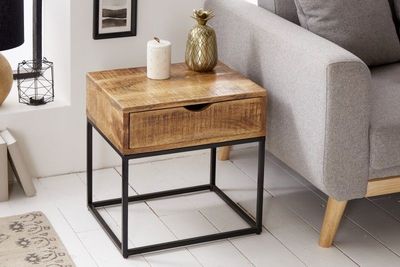 Industrieel nachtkastje IRON CRAFT 45cm mangohout met lade bijzettafel - 39589