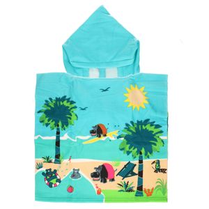 Bad cape/poncho - kinderen - nijlpaard print - 60 x 120 cm - microvezel