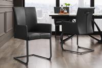 Moderne sledestoel SAMSON zwart echt leer met armleuning en metalen frame - 45176