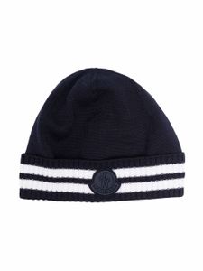 Moncler Enfant bonnet nervuré à patch logo - Bleu