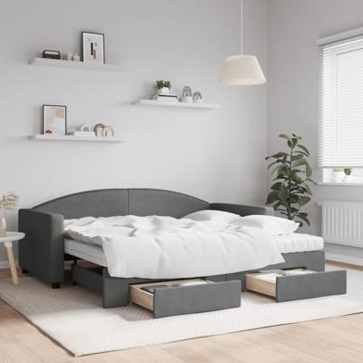 Slaapbank onderschuifbed en lades 90x190 cm stof donkergrijs