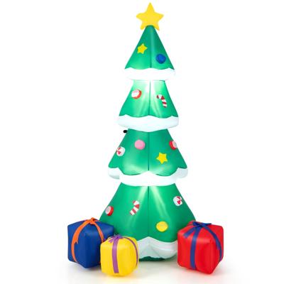 180 cm Opblaasbare Kerstboom met 3 Cadeauverpakkingen Zelfopblazende Kerstboom LED-Verlichting Zandzak voor Binnen Buiten