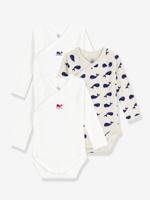 Set van 3 overslag body's met lange mouwen en print baby PETIT BATEAU wit