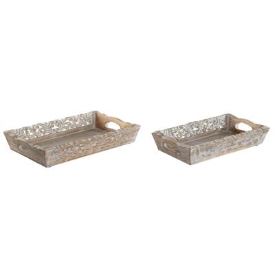 Set van trays Home ESPRIT Wit Natuurlijk Indiaas Decapé 40,5 x 25,5 x 6,5 cm (2 Stuks)