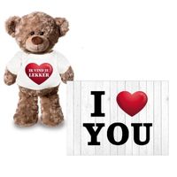 I Love You wenskaart/ansichtkaart/Valentijnskaart met ik vind je lekker teddybeer   -