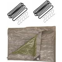 Talentools Afdekzeil grijs - 2 x 4 meter - met 10 spanrubbers en S-haken - dekzeilen