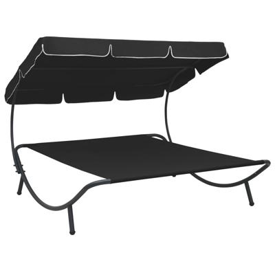 Loungebed met luifel zwart
