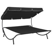 Loungebed met luifel zwart