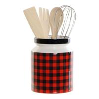 Pot voor Keukengerei DKD Home Decor Roestvrij staal Pijnboom Dolomite 11,5 x 11,5 x 26 cm 1 L