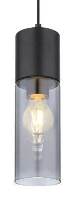 Zwarte hanglamp met smokeglas kap & E27 fitting &apos;Annika&apos; (1 stuk beschikbaar)