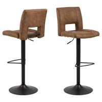 Leen Bakker - Barkruk Husas - Licht (2 Stuks) - Lederlook - Bruin - 52x41.5x115 Cm