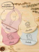 1pc Print On Demand Name Pattern Baby Silicone Bib Custom Baby Tableware Baby Adjustable Bibs Personalized Customization Baby Gifts Multicolor_3 / Khaki