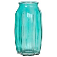 Bloemenvaas - turquoise blauw - transparant glas - D12 x H22 cm