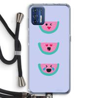 Smiley watermeloen: Motorola Moto G9 Plus Transparant Hoesje met koord