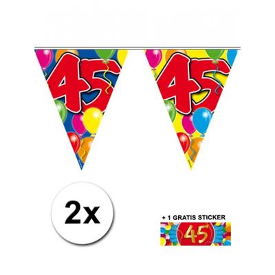 Leeftijd versiering - 2x vlaggenlijnen 45 jaar - met gratis sticker - feestartikelen - verjaardag