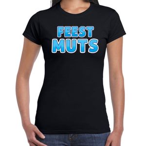 Verkleed t-shirt voor dames - Feest muts - zwart/blauw - carnaval